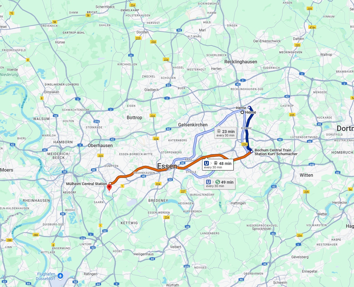Anreise von Herne Zu Mülheim an der Ruhr Über 