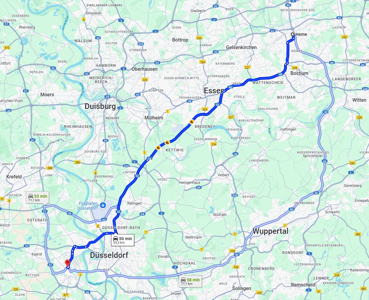 Anreise von Herne Zu Neuss Über via A52