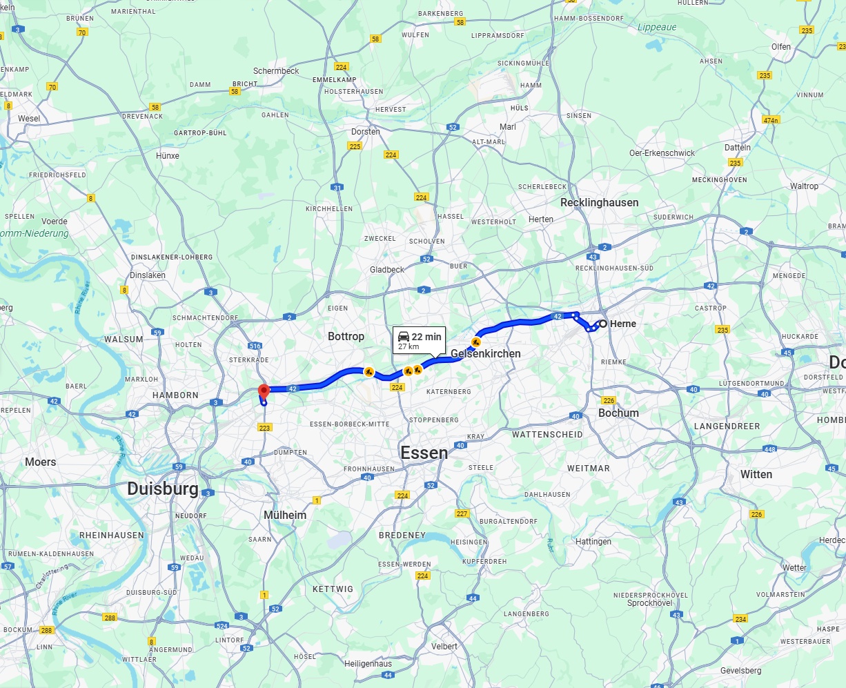 Anreise von Herne Zu Oberhausen Über via A42