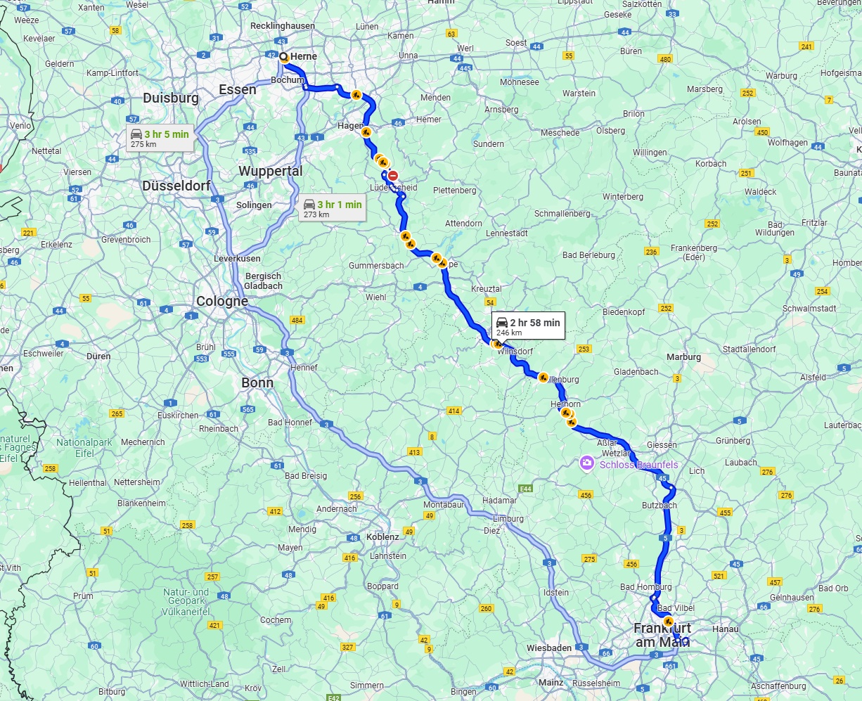 Anreise von Herne Zu Offenbach am Main Über via A45