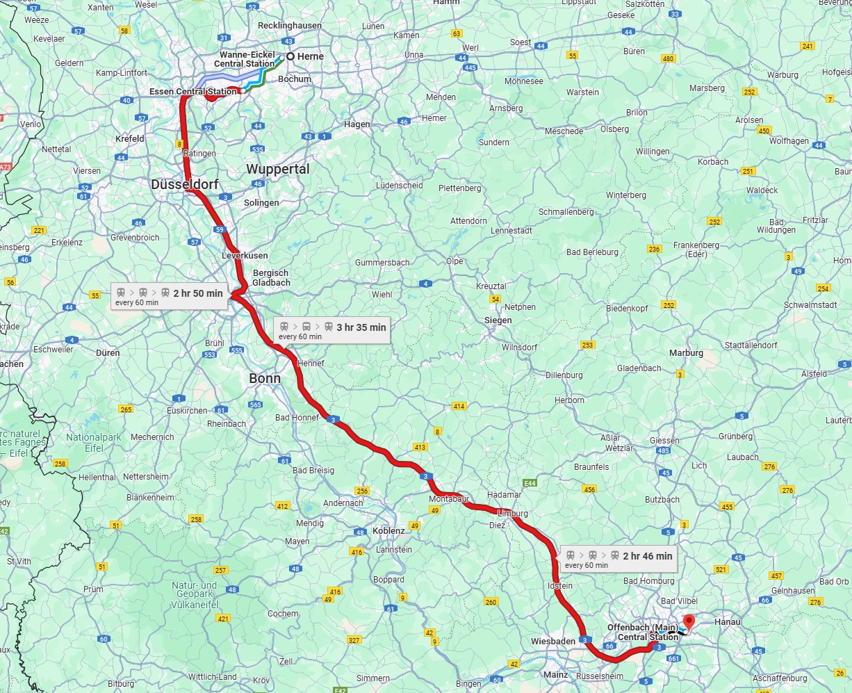 Anreise von Herne Zu Offenbach am Main Über 