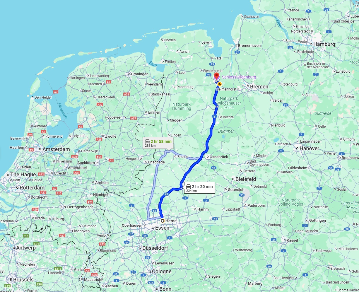 Anreise von Herne Zu Oldenburg Über via A43 and A1