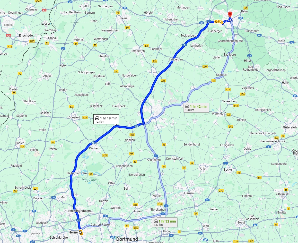 Anreise von Herne Zu Osnabrück Über via A43 and A1