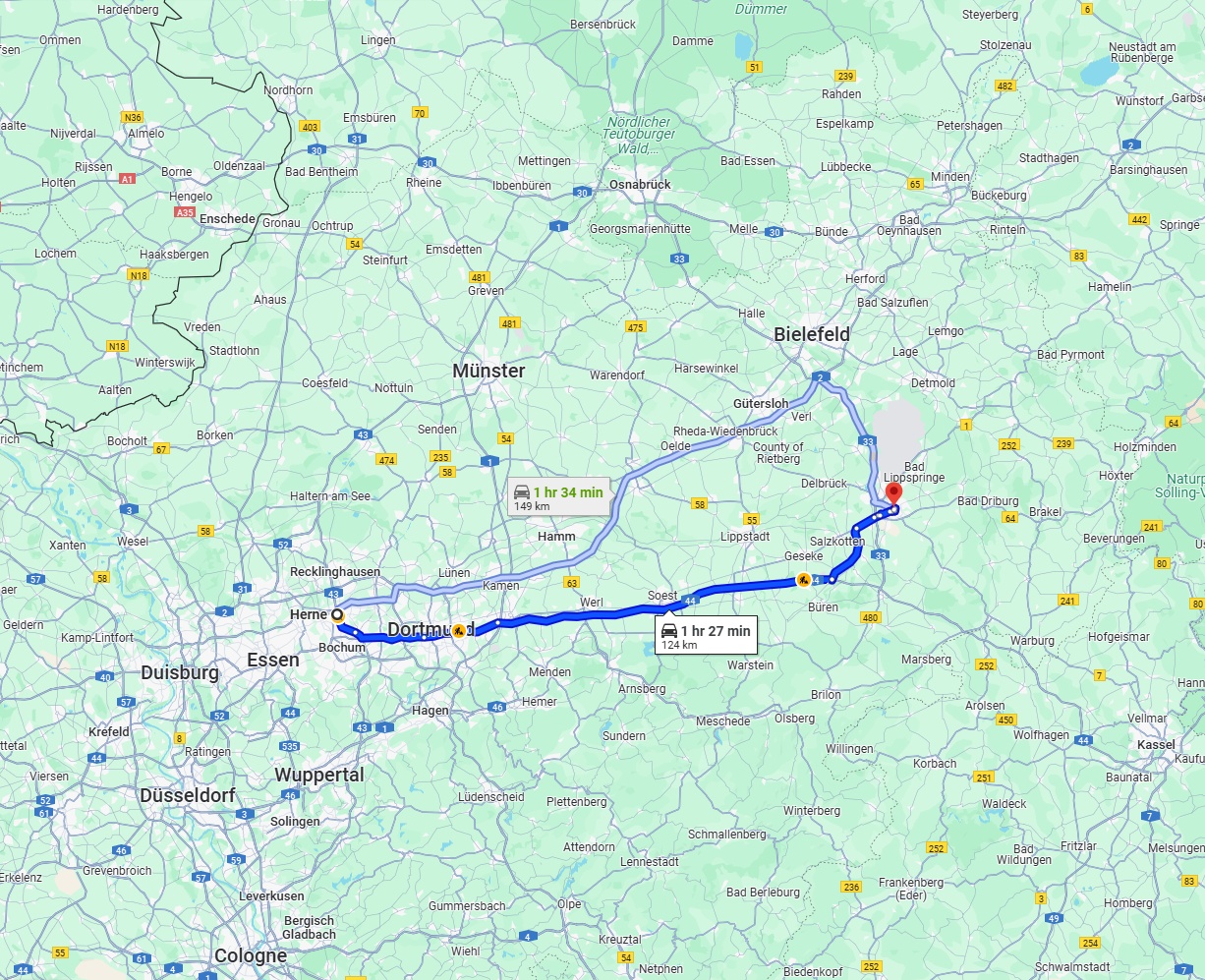 Anreise von Herne Zu Paderborn Über via A44