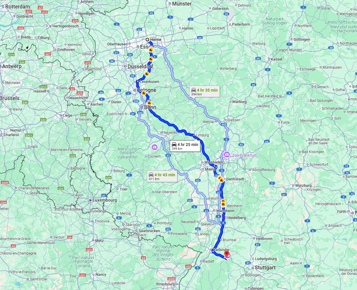 Anreise von Herne Zu Pforzheim Über via A3 and A5