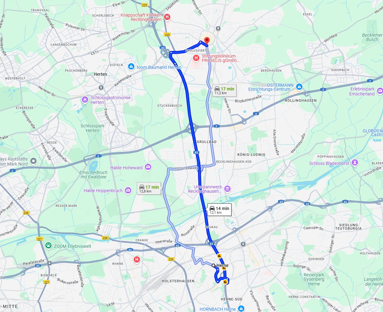 Anreise von Herne Zu Recklinghausen Über via A43