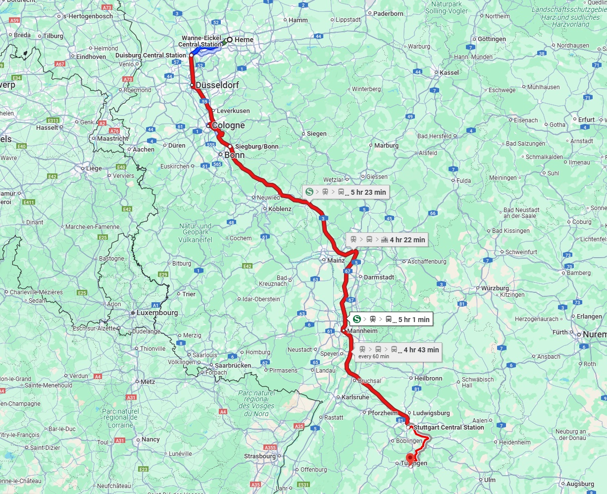 Anreise von Herne Zu Reutlingen Über 