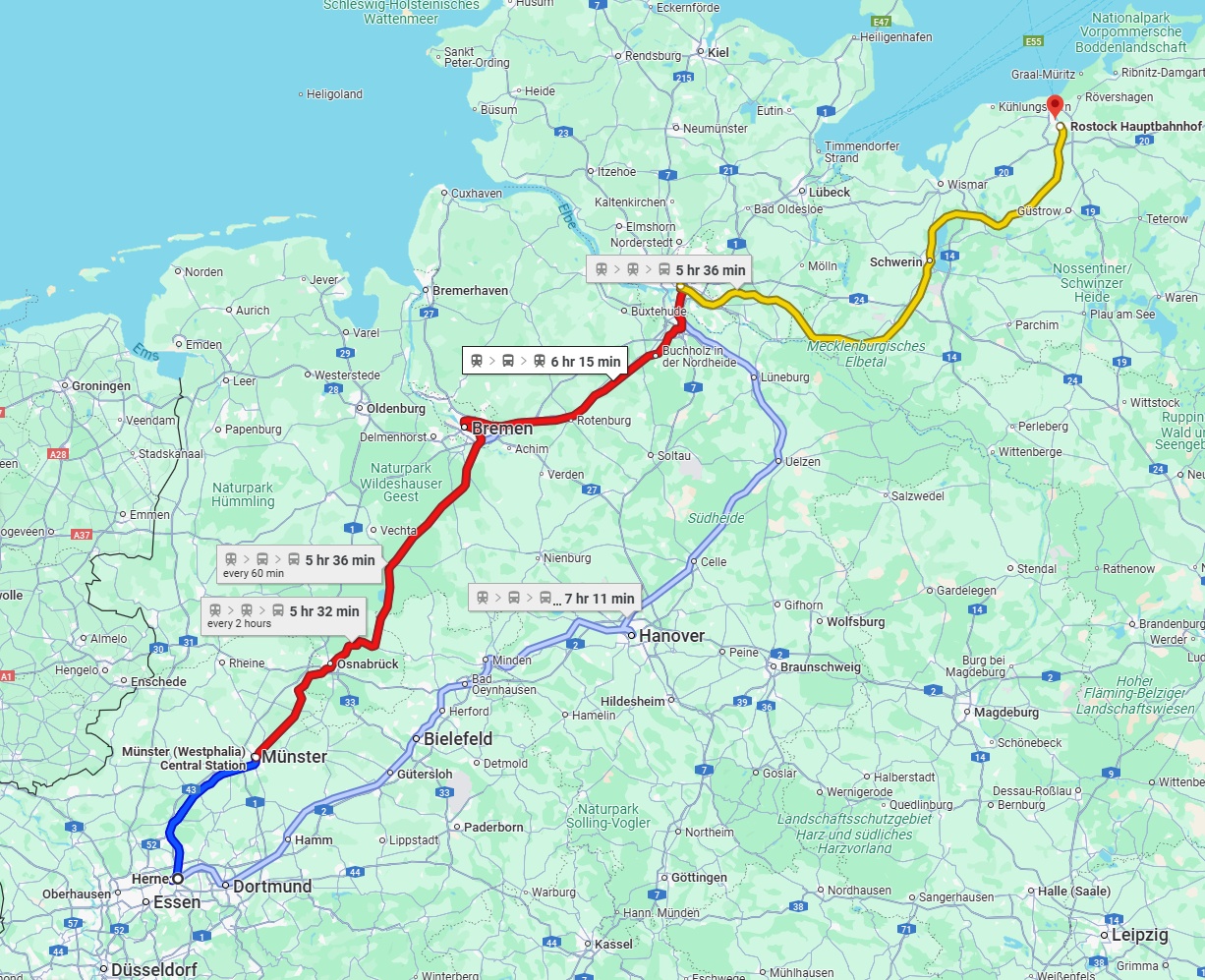 Anreise von Herne Zu Rostock Über 