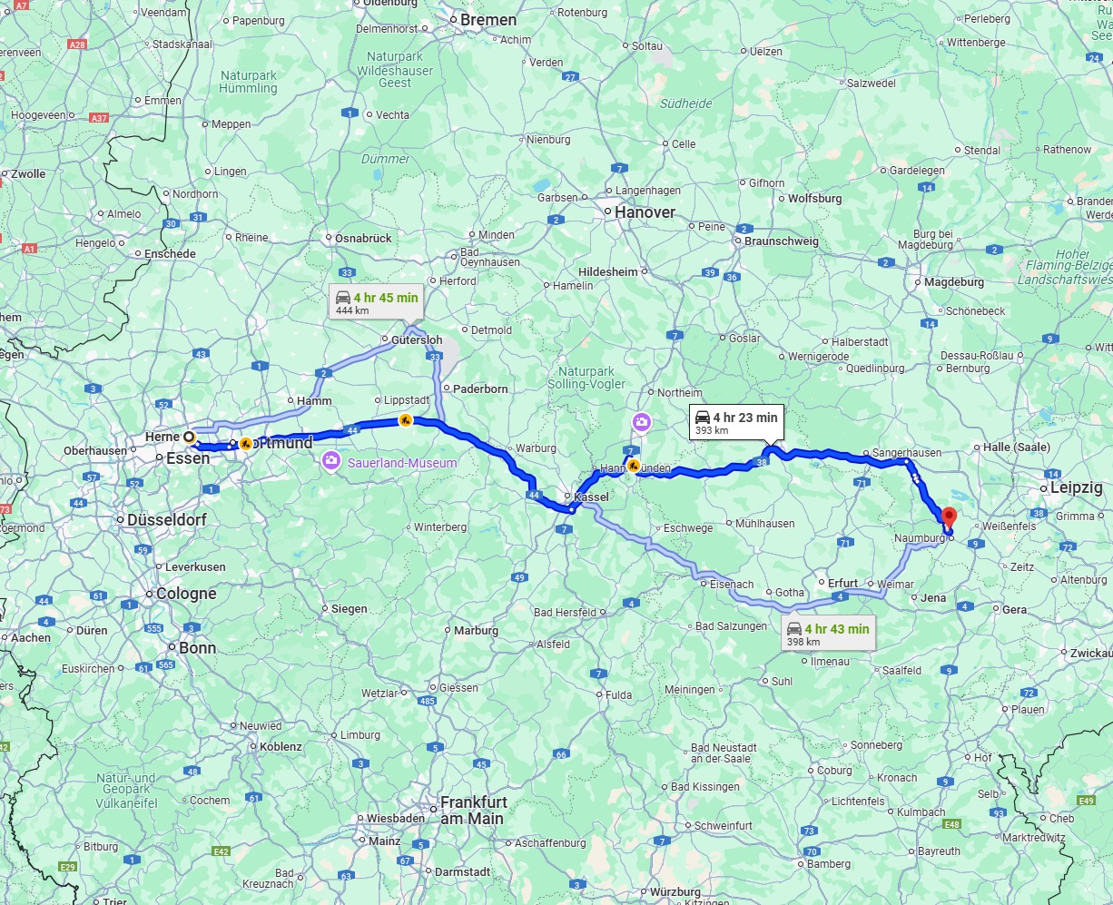 Anreise von Herne Zu Saale Über via A44 and A38