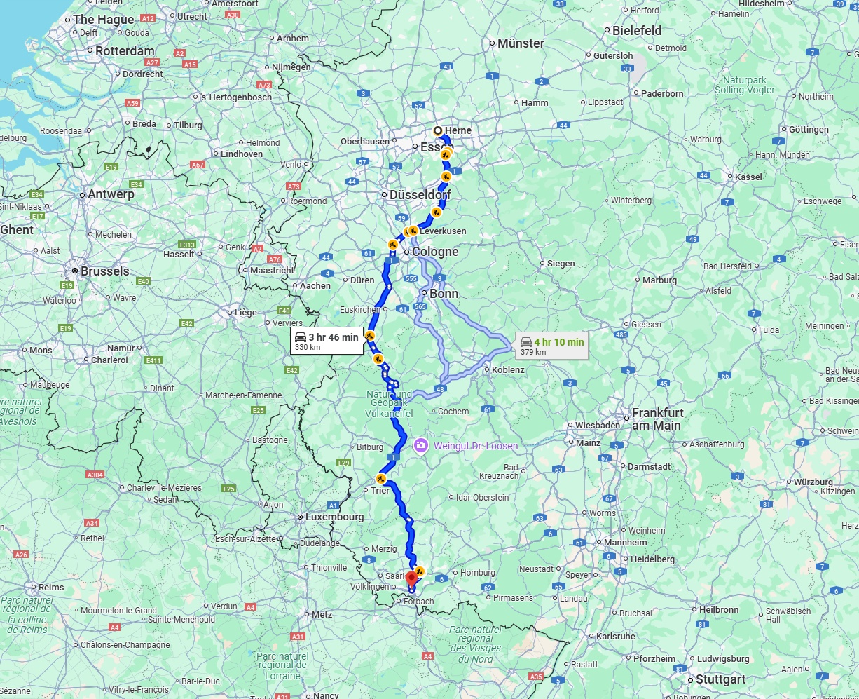Anreise von Herne Zu Saarbrücken Über via A1
