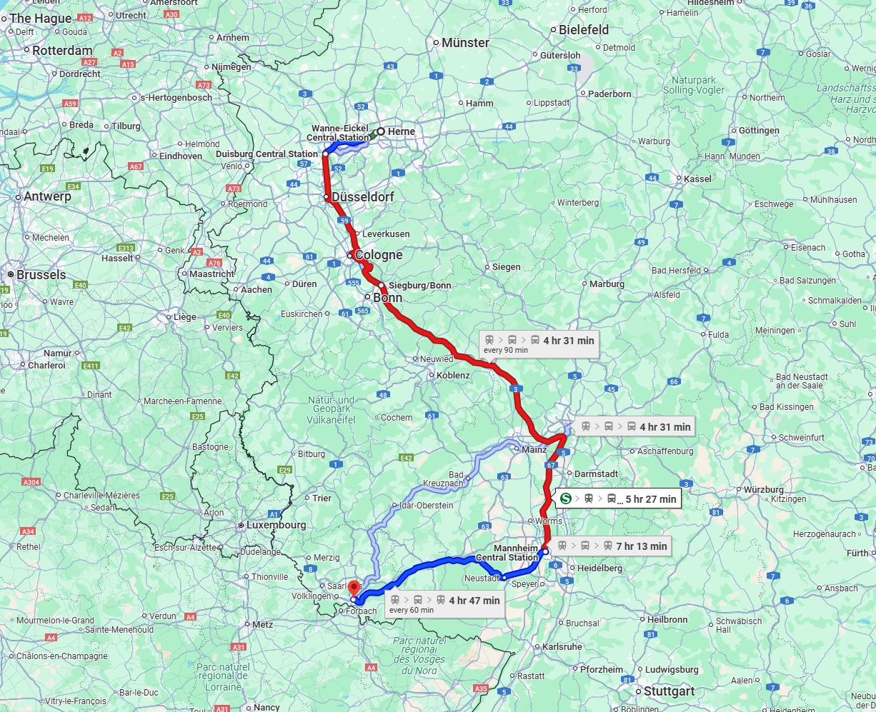 Anreise von Herne Zu Saarbrücken Über 