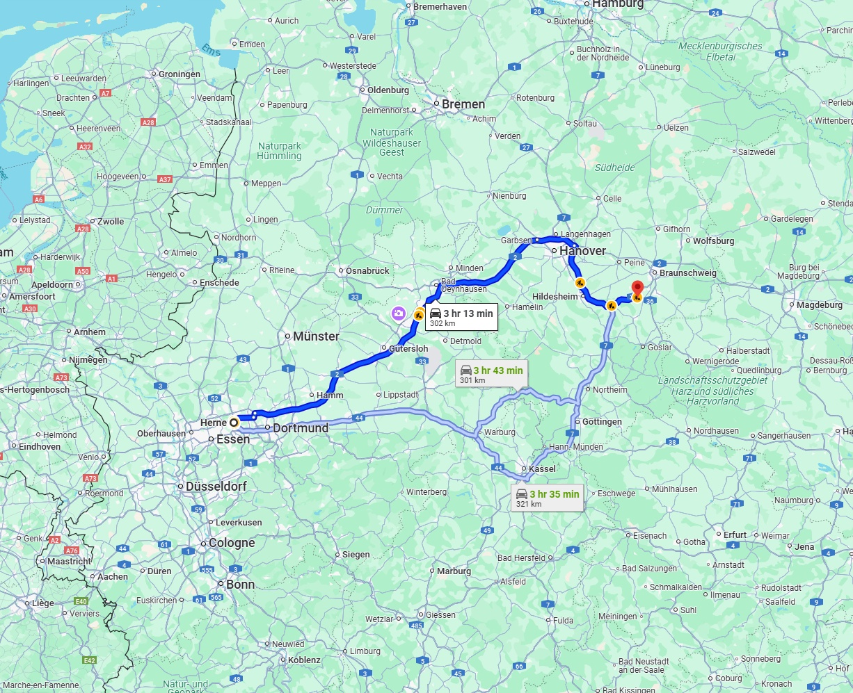 Anreise von Herne Zu Salzgitter Über via A2