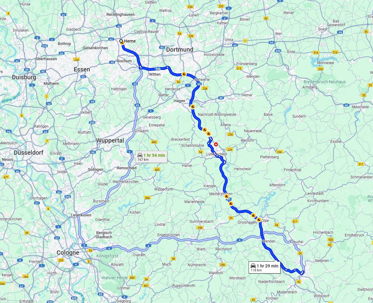 Anreise von Herne Zu Siegen Über via A45