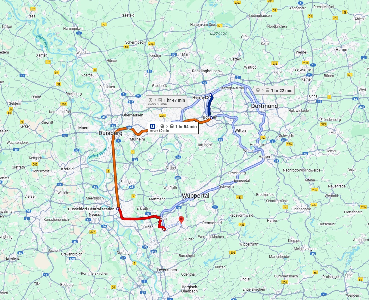 Anreise von Herne Zu Solingen Über 