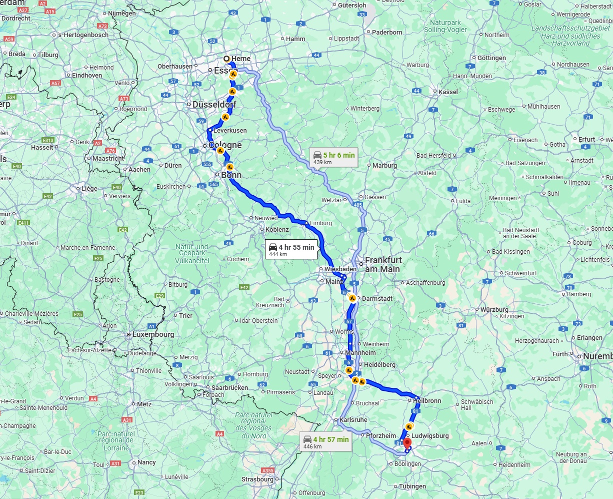 Anreise von Herne Zu Stuttgart Über via A3