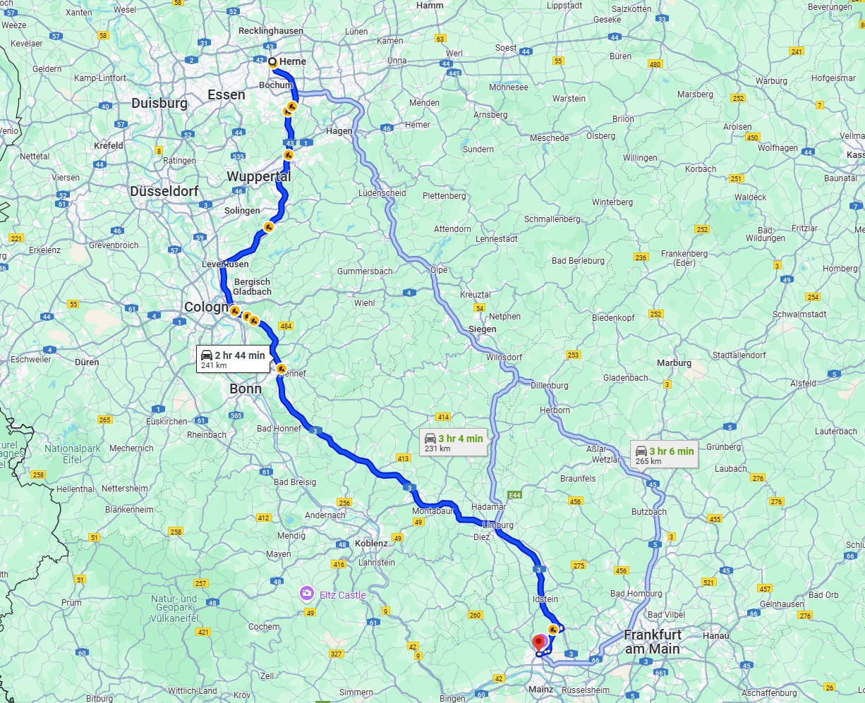 Anreise von Herne Zu Wiesbaden Über via A3