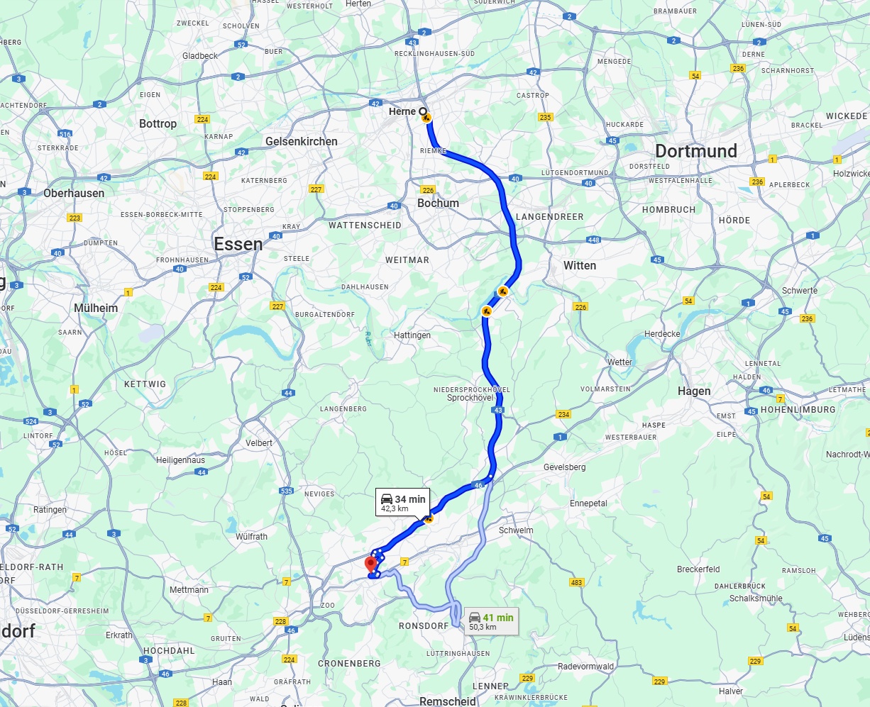 Anreise von Herne Zu Wuppertal Über via A43