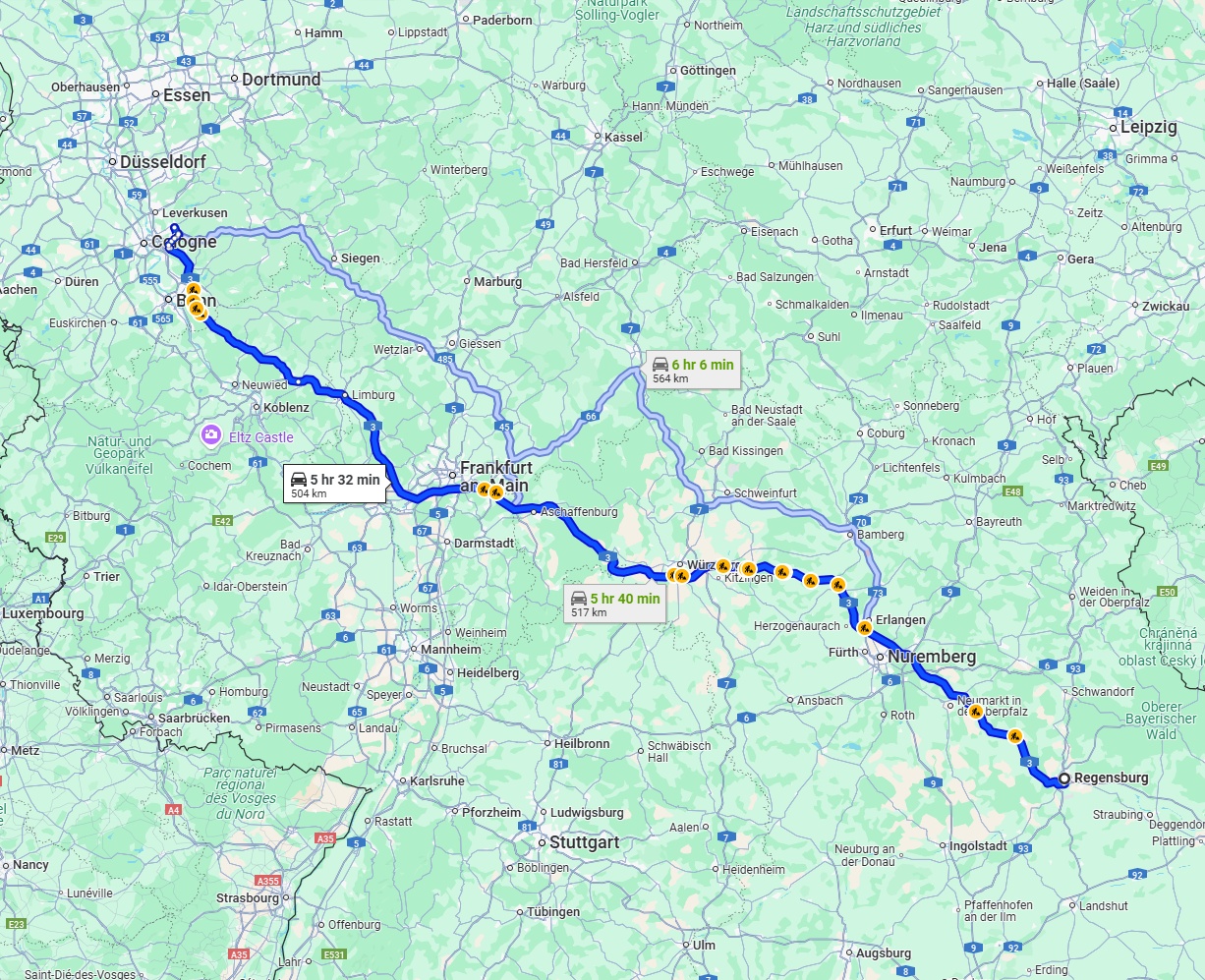 Anreise von Regensburg Zu Bergisch Gladbach Über via A3