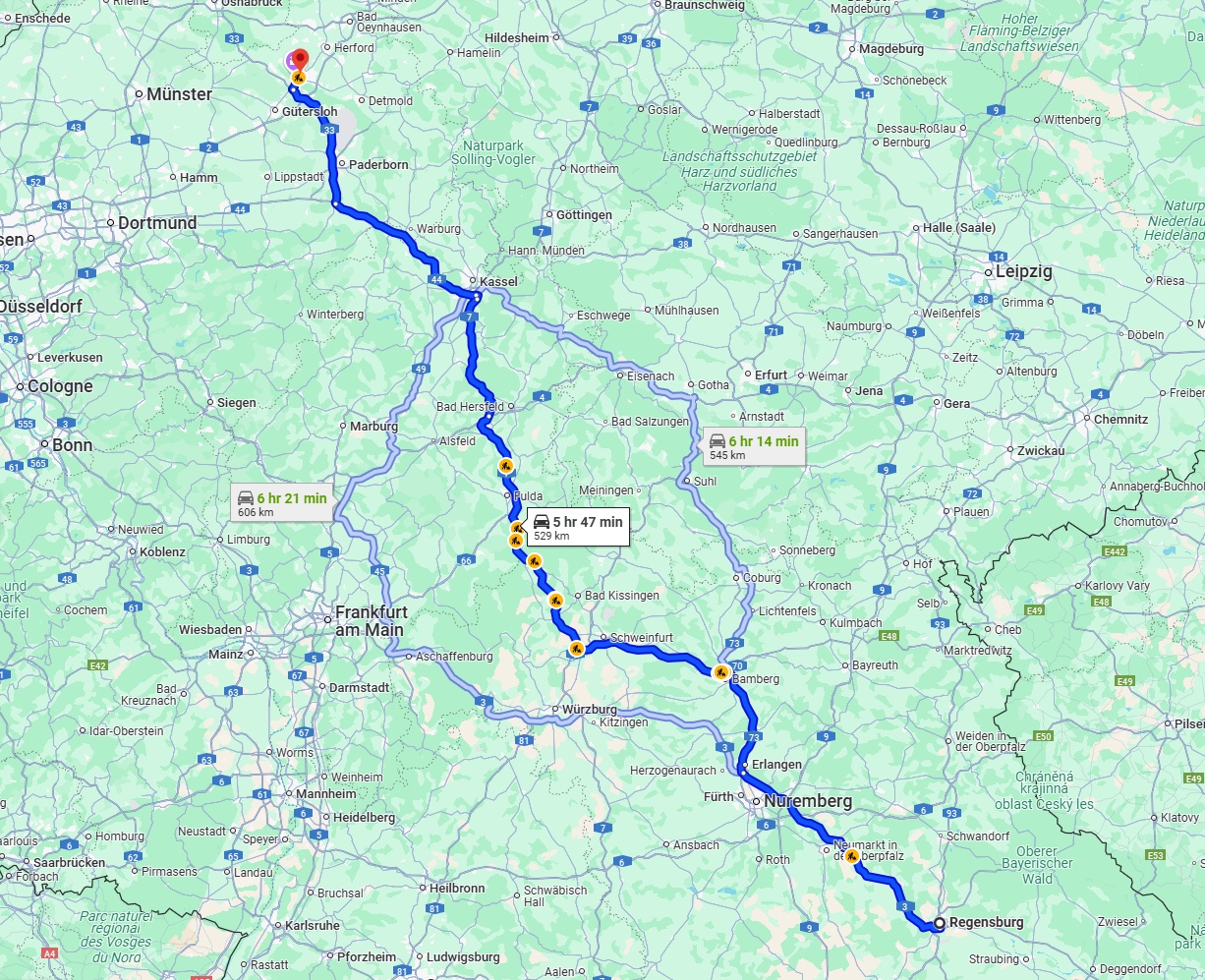Anreise von Regensburg Zu Bielefeld Über via A7