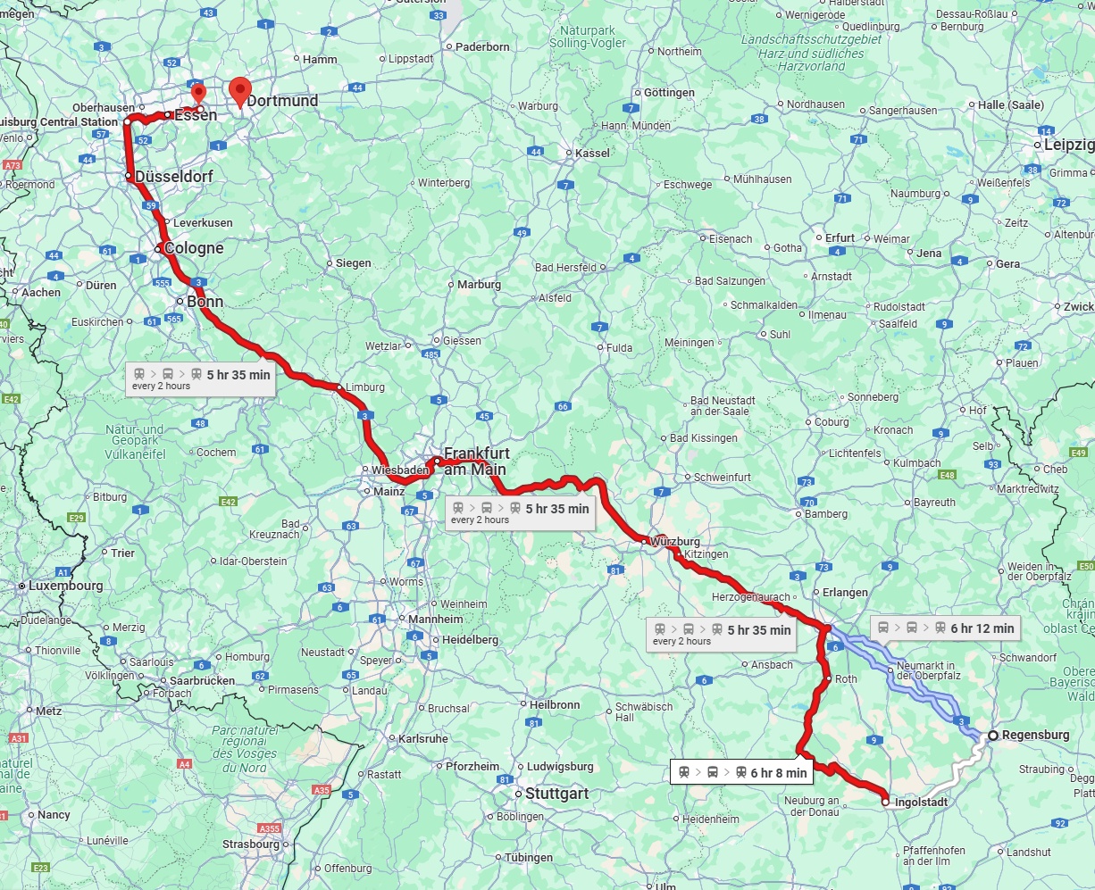 Anreise von Regensburg Zu Bochum Über 