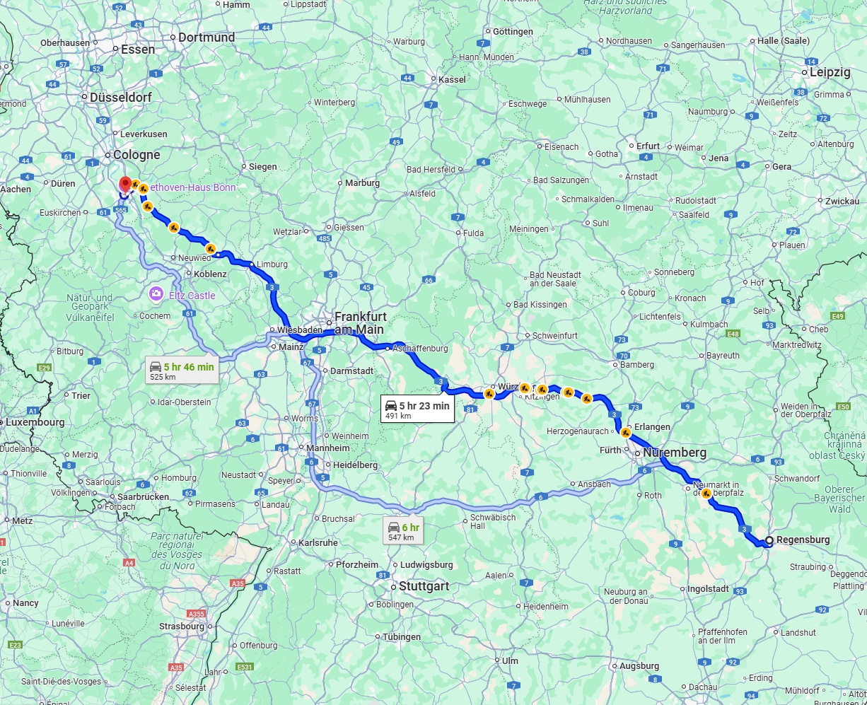 Anreise von Regensburg Zu Bonn Über via A3