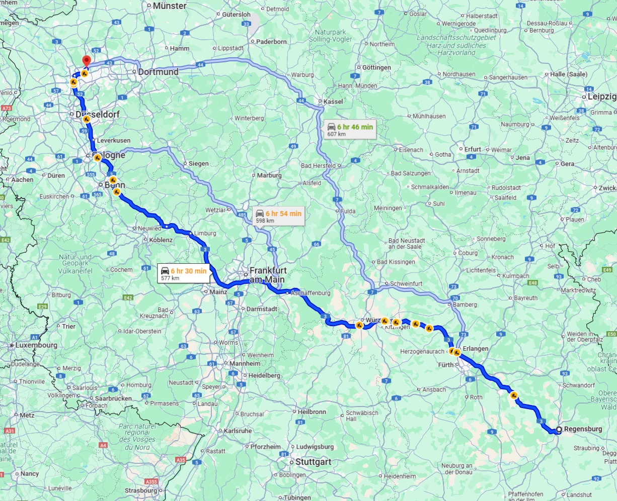 Anreise von Regensburg Zu Bottrop Über via A3