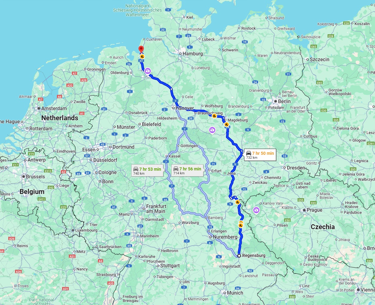 Anreise von Regensburg Zu Bremerhaven Über via A93