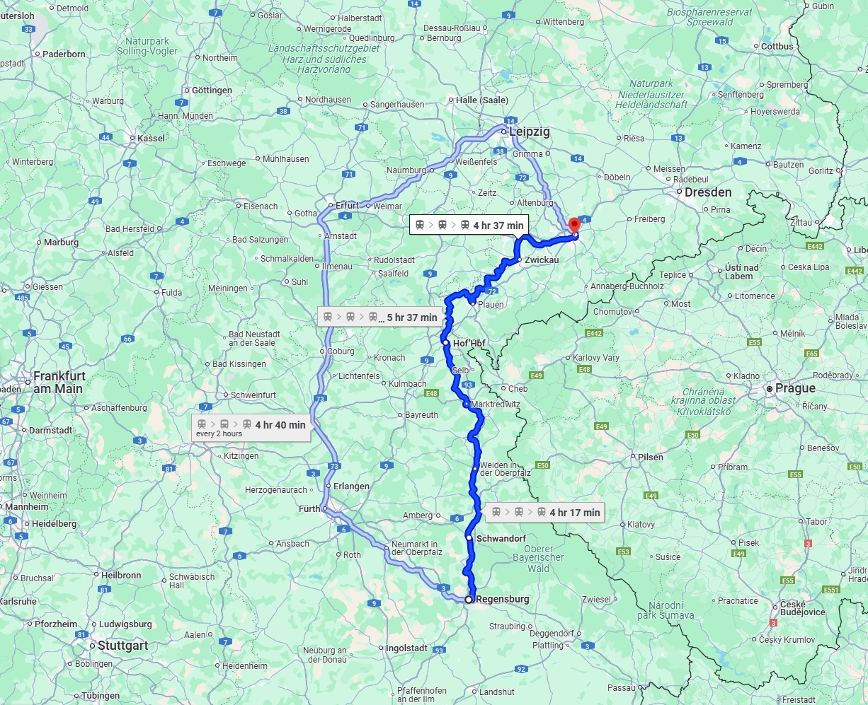 Anreise von Regensburg Zu Chemnitz Über 
