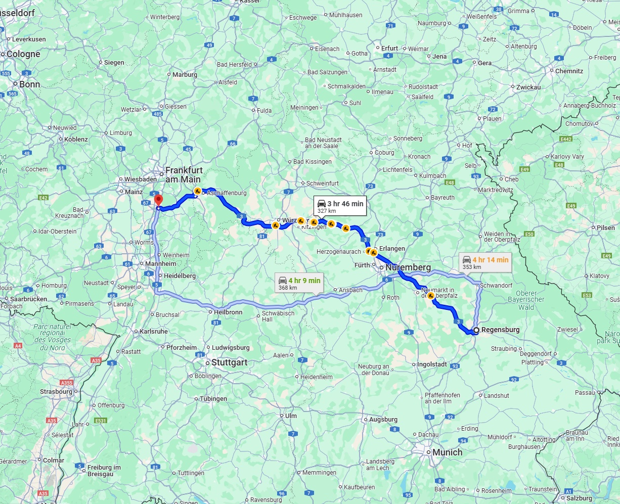Anreise von Regensburg Zu Darmstadt Über via A3