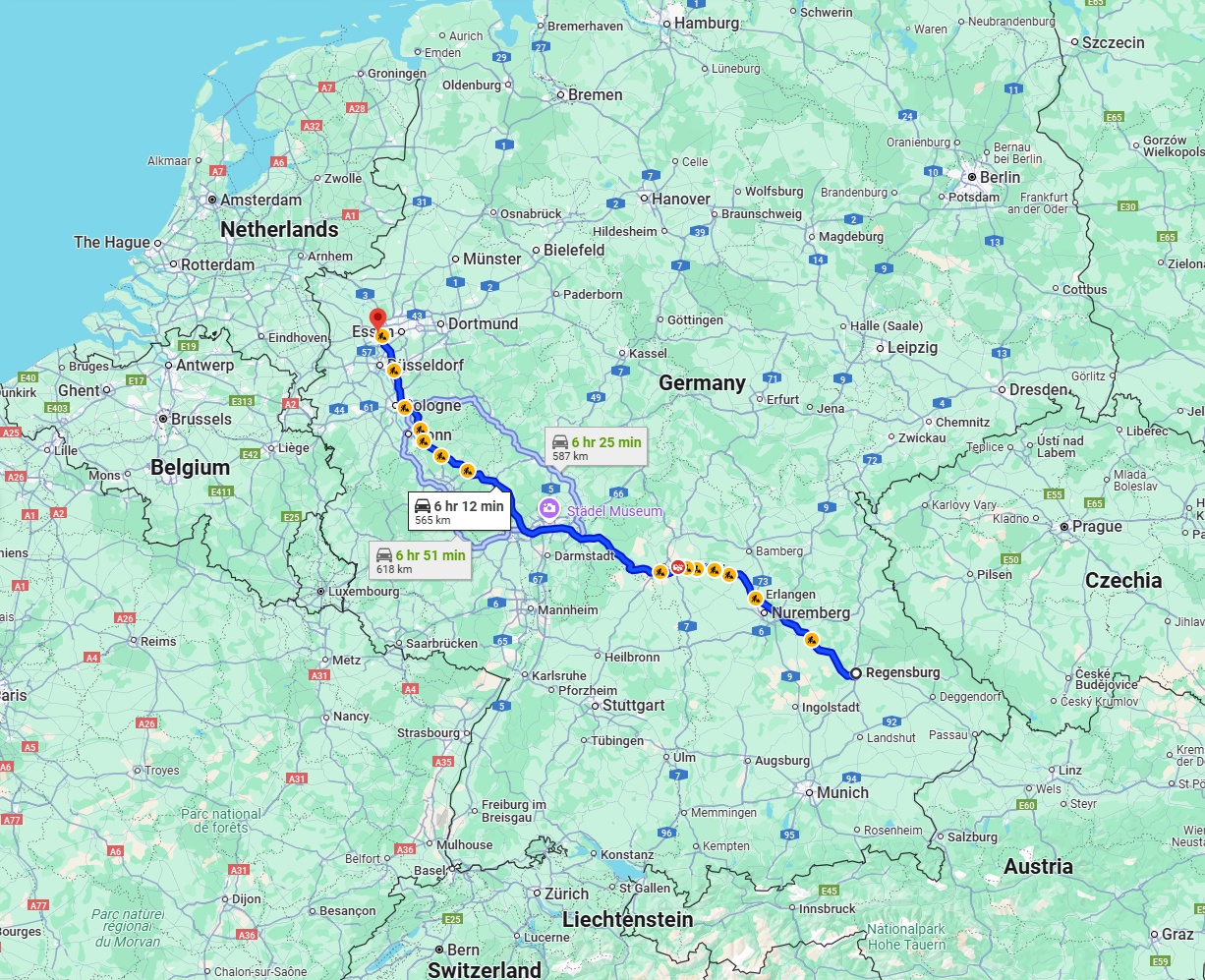 Anreise von Regensburg Zu Duisburg Über via A3