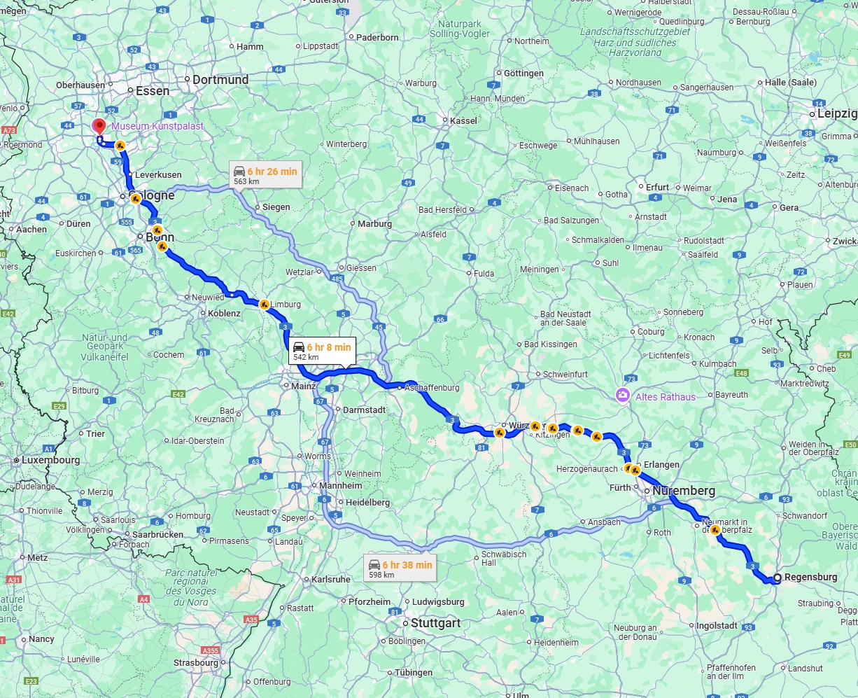 Anreise von Regensburg Zu Düsseldorf Über via A3