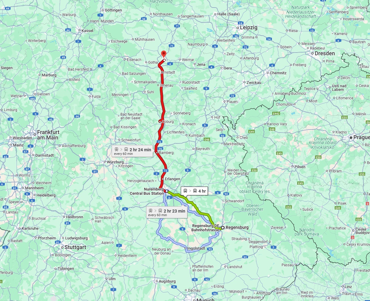 Anreise von Regensburg Zu Erfurt Über 