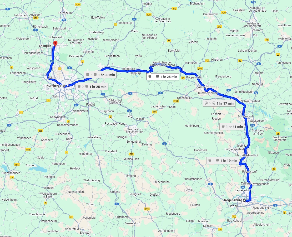 Anreise von Regensburg Zu Erlangen Über 