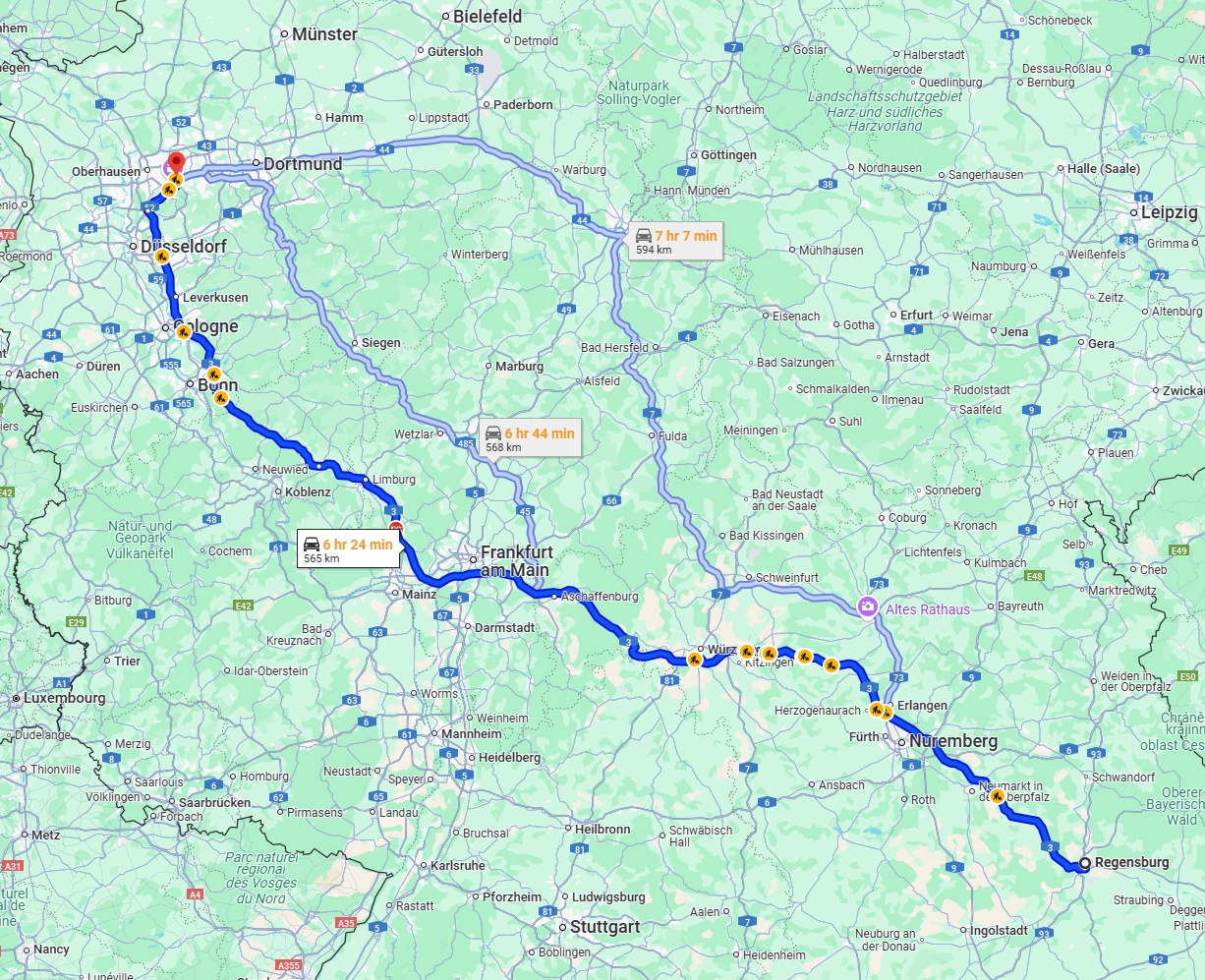 Anreise von Regensburg Zu Essen Über via A3