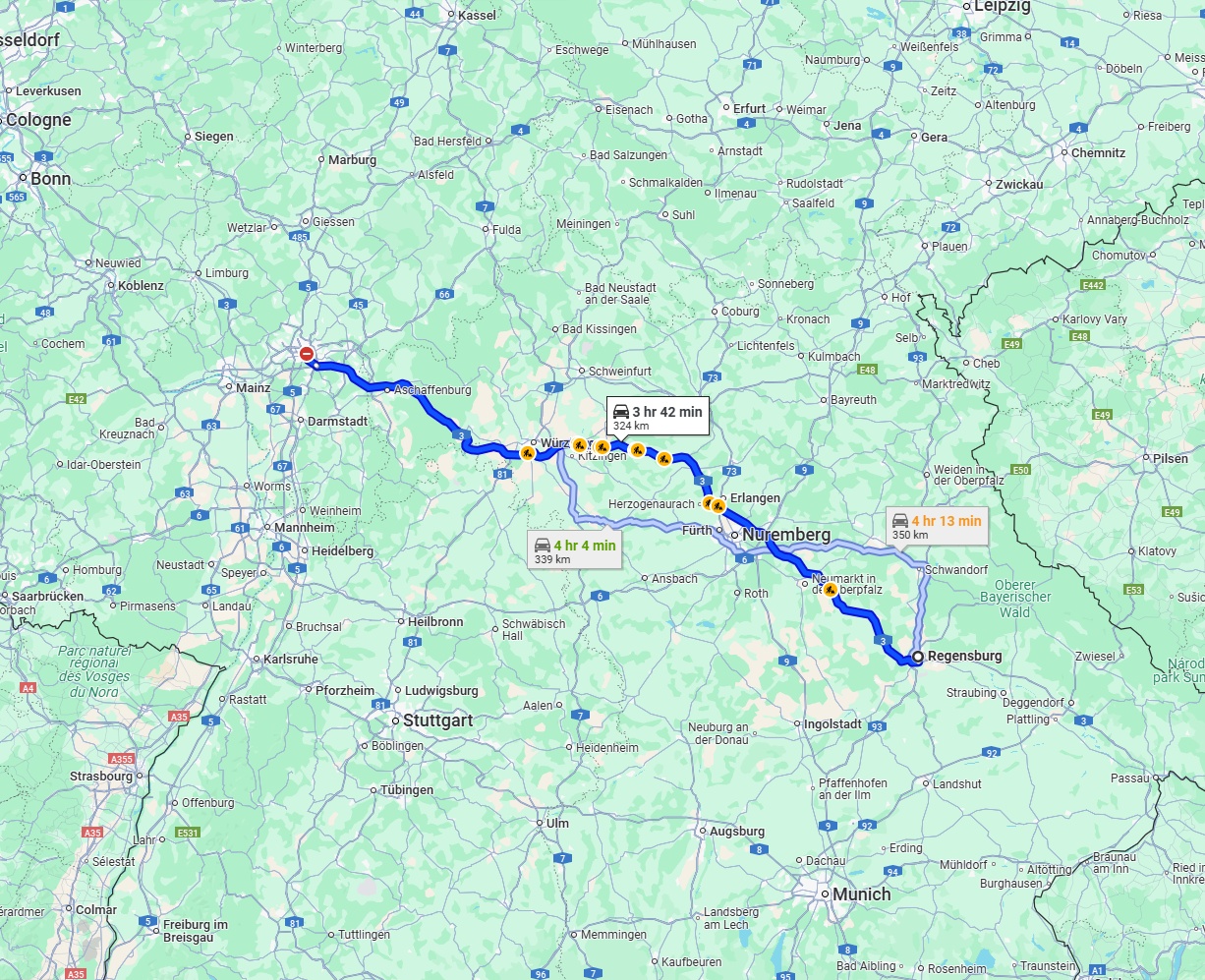 Anreise von Regensburg Zu Frankfurt am Main Über via A3