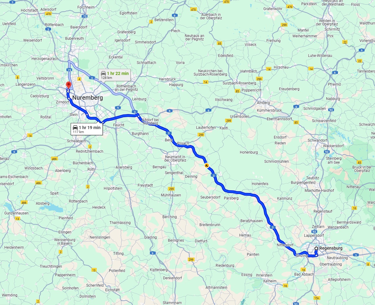 Anreise von Regensburg Zu Fürth Über via A3