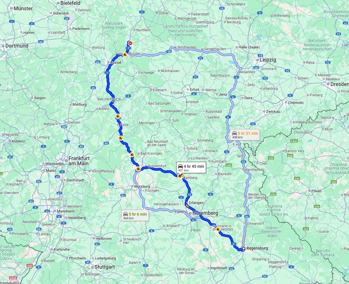 Anreise von Regensburg Zu Göttingen Über via A7