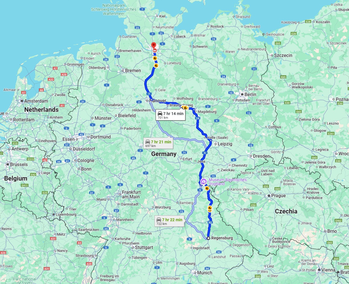Anreise von Regensburg Zu Hamburg Über via A93