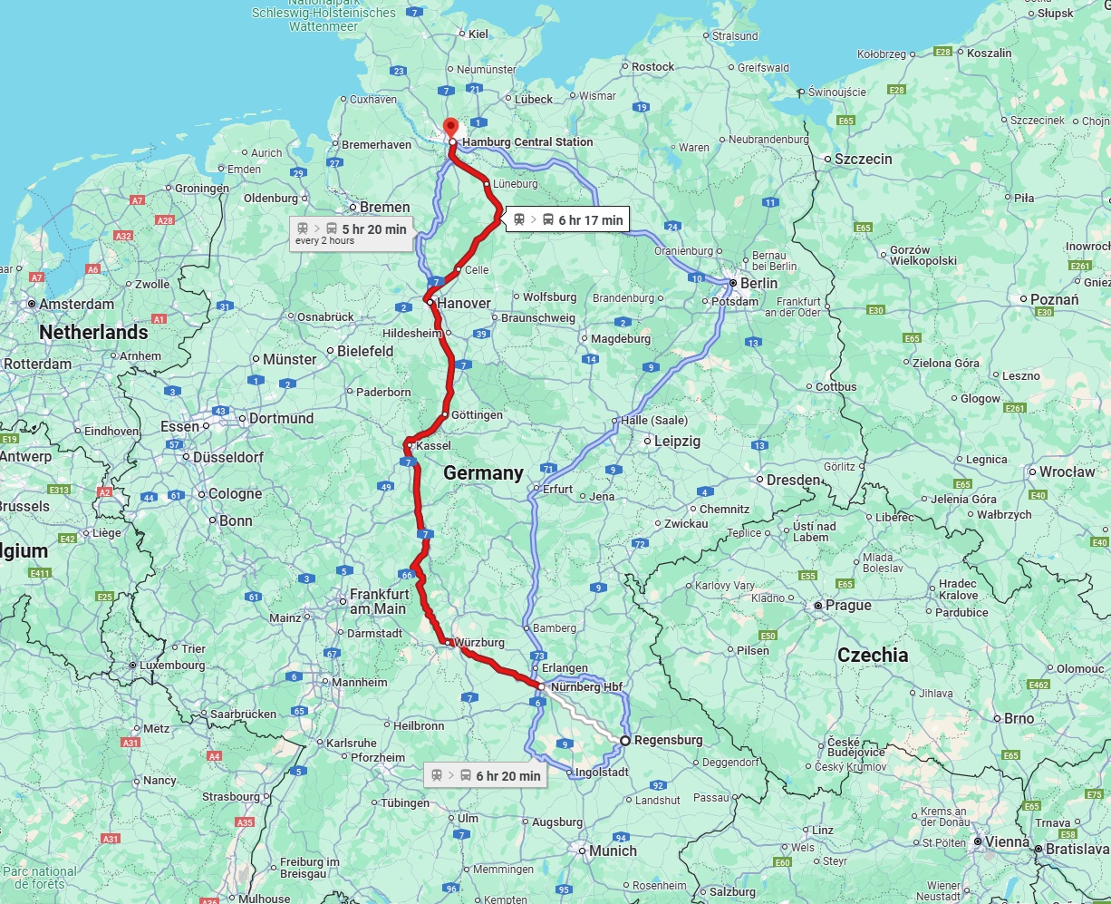 Anreise von Regensburg Zu Hamburg Über 