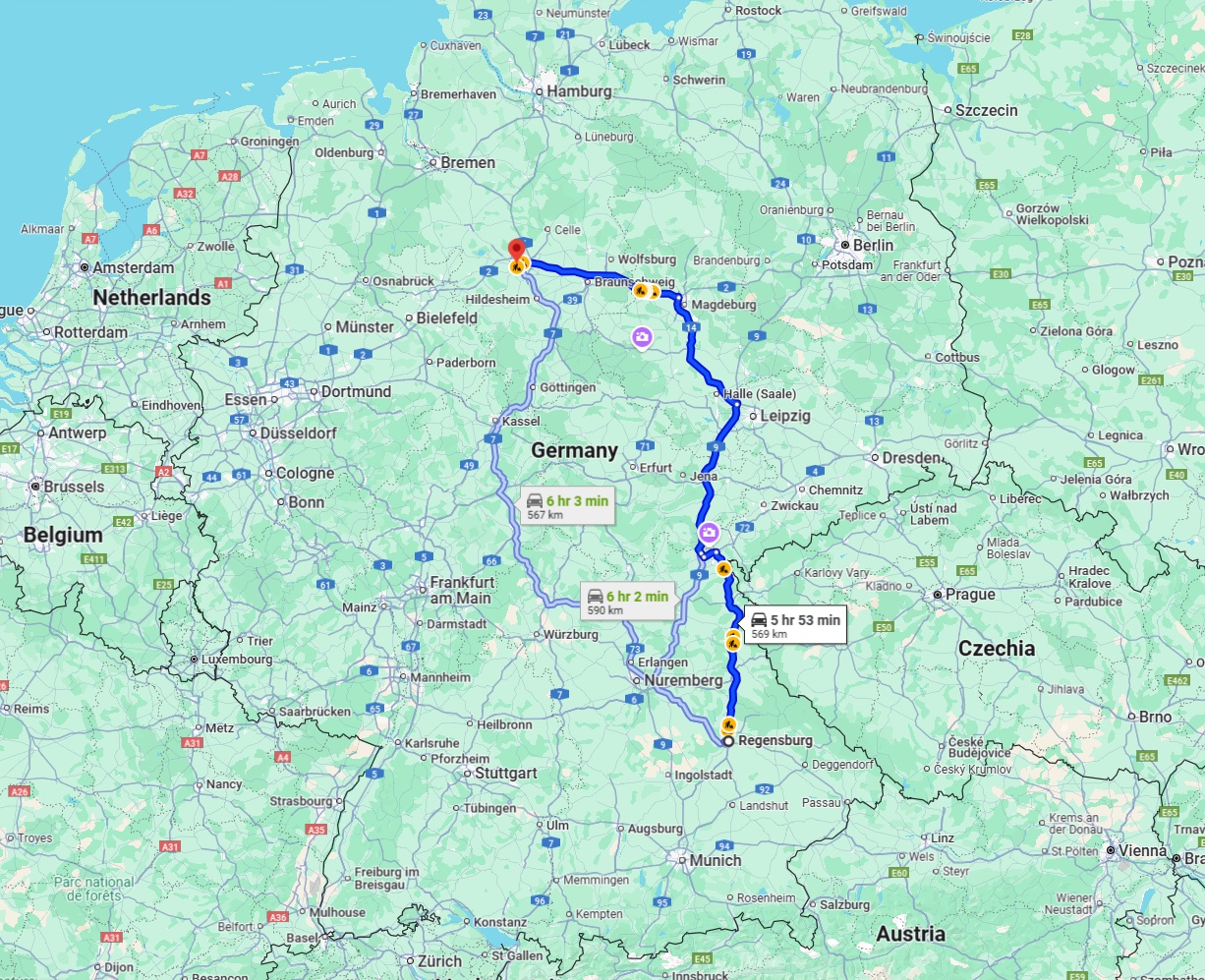 Anreise von Regensburg Zu Hannover Über via A93
