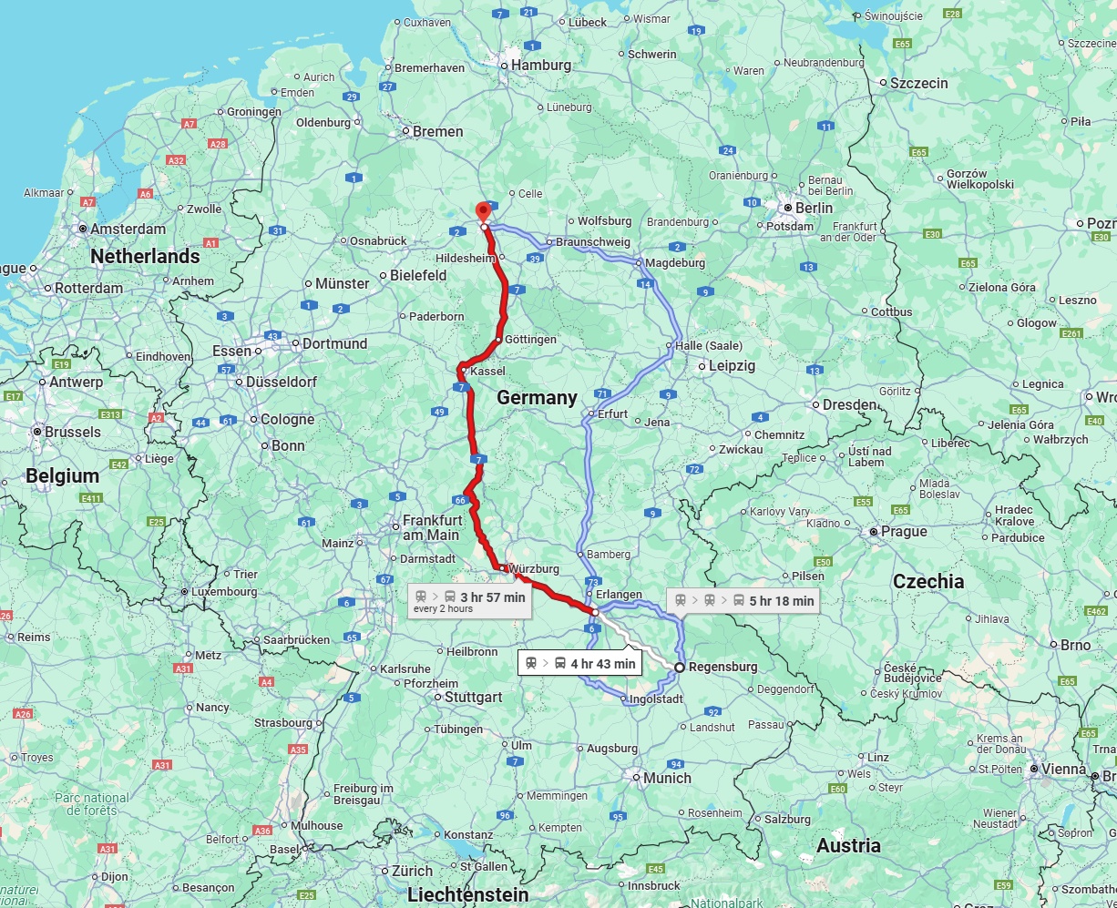 Anreise von Regensburg Zu Hannover Über 
