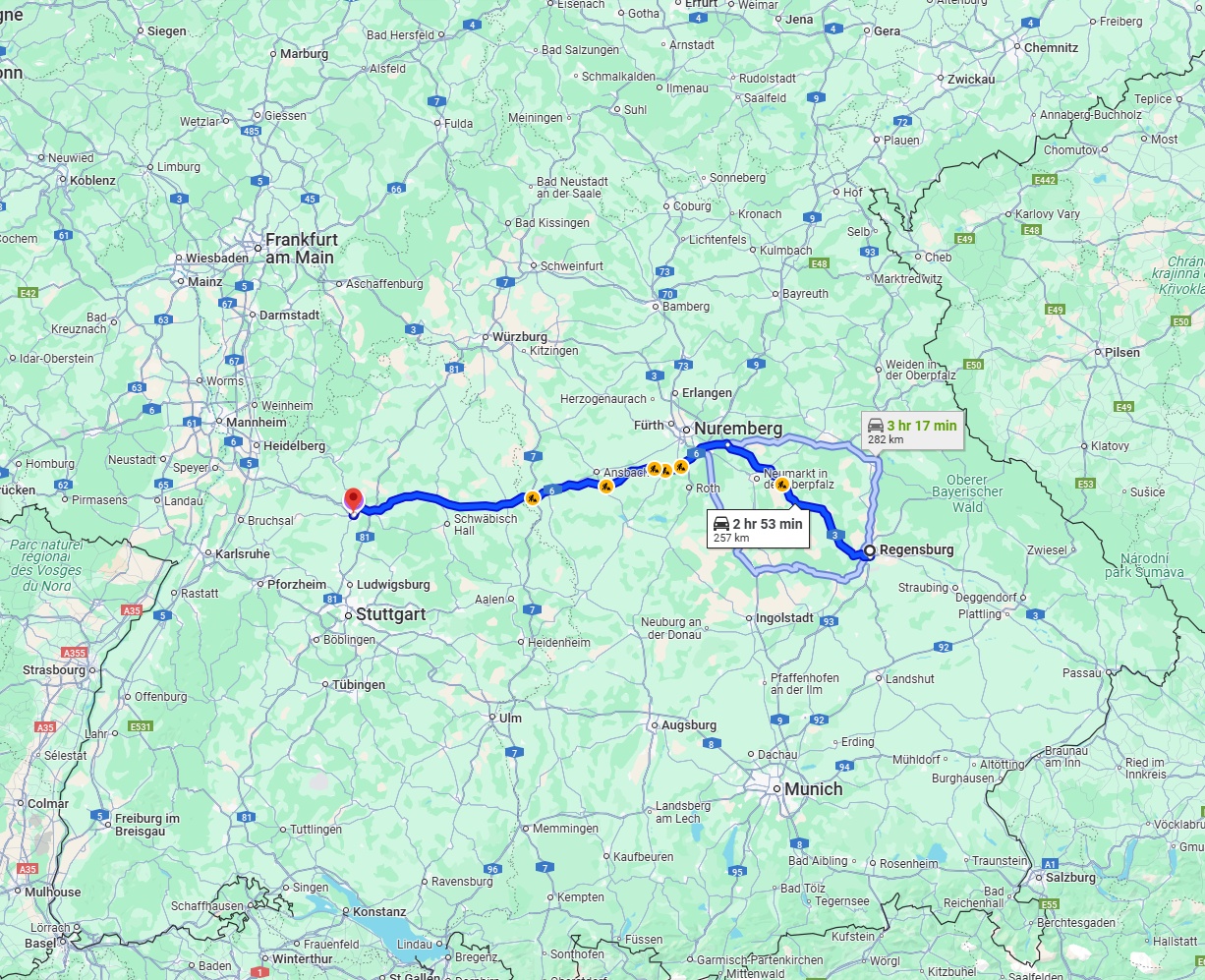 Anreise von Regensburg Zu Heilbronn Über via A3 and A6