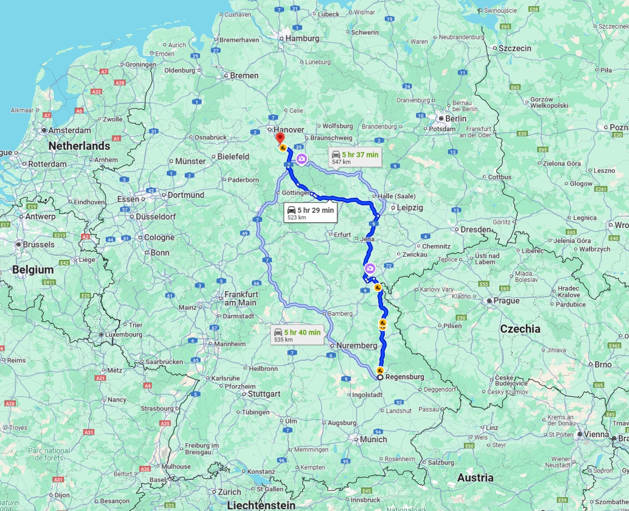 Anreise von Regensburg Zu Hildesheim Über via A93