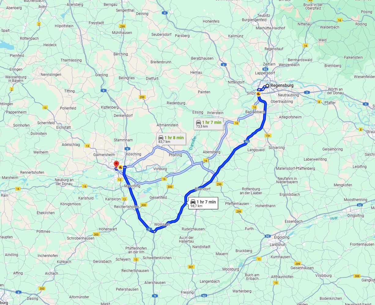 Anreise von Regensburg Zu Ingolstadt Über via A93
