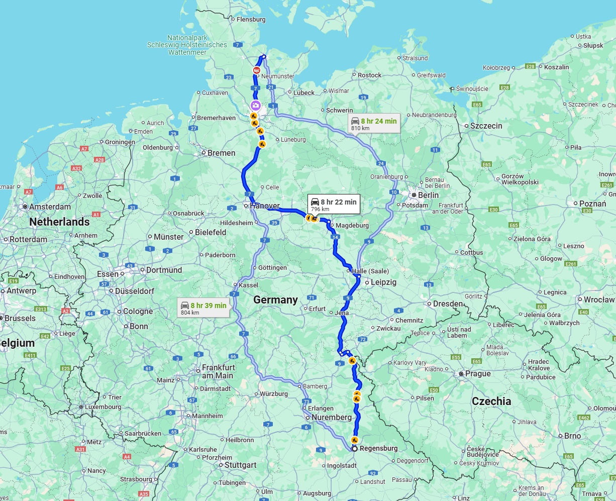 Anreise von Regensburg Zu Kiel Über via A7