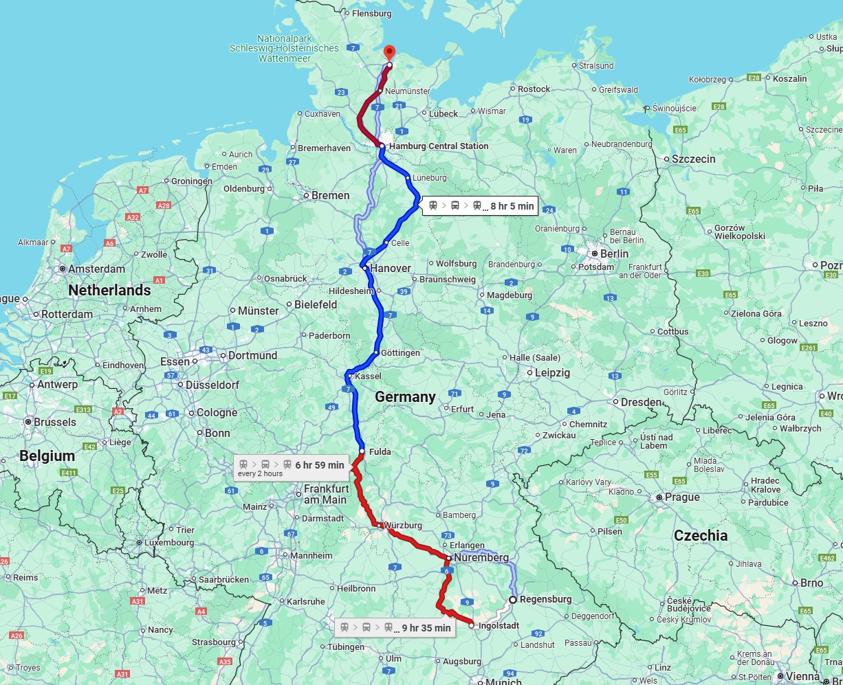 Anreise von Regensburg Zu Kiel Über 