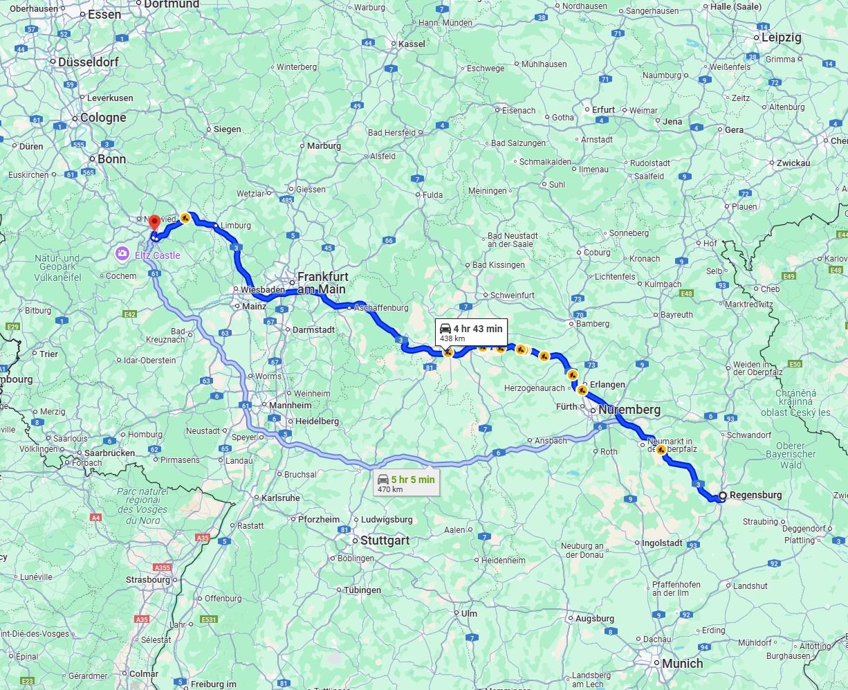 Anreise von Regensburg Zu Koblenz Über via A3