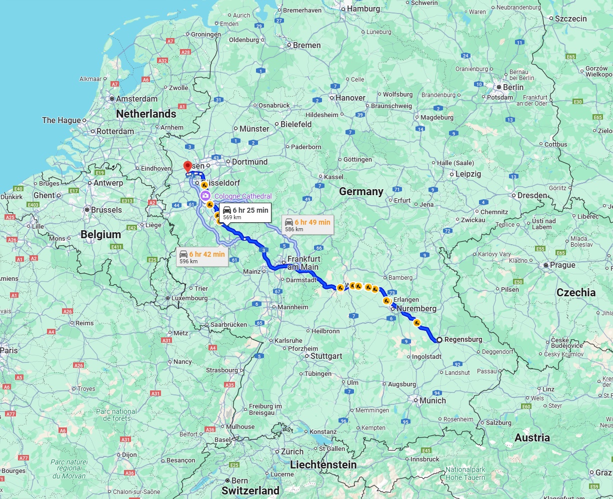 Anreise von Regensburg Zu Krefeld Über via A3