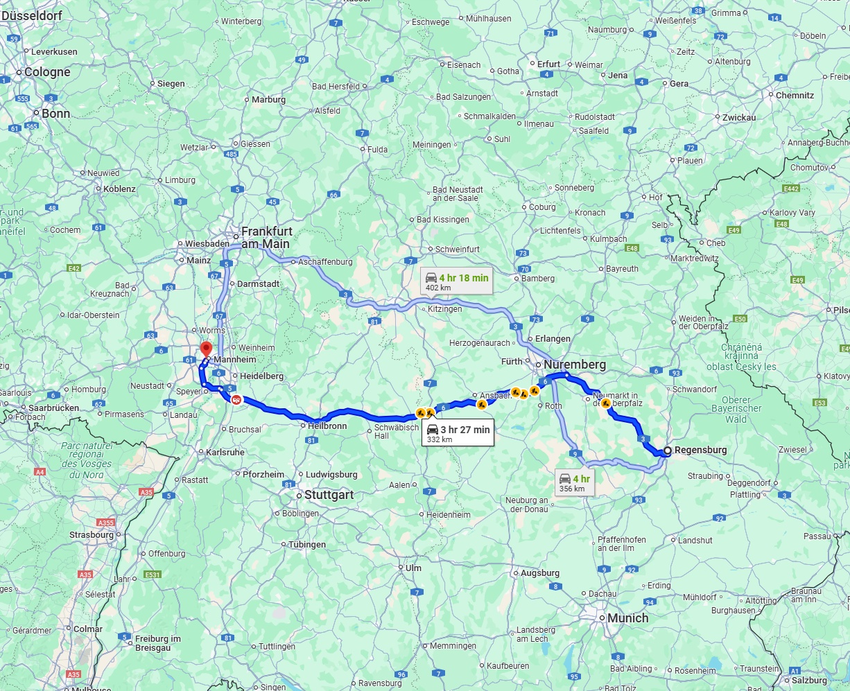 Anreise von Regensburg Zu Ludwigshafen am Rhein Über via A6