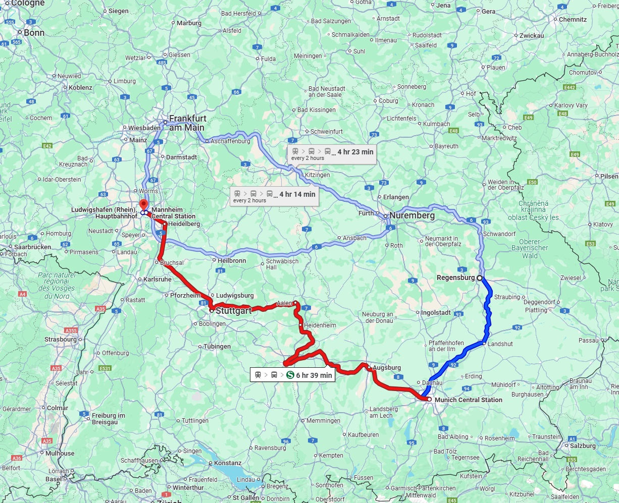 Anreise von Regensburg Zu Ludwigshafen am Rhein Über 